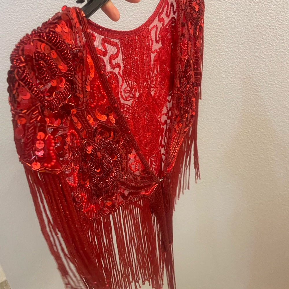 Red Shaw Shoulder Throw. Sequin Fully Embellished. - image 5